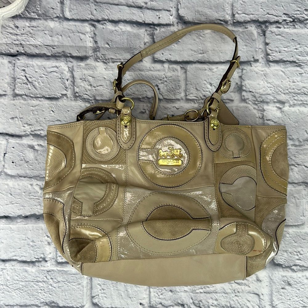 Coach Madison Mia Inlaid C Logo Leather Tote Shoulder Handbag